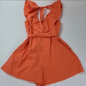 Free People Orange Ruffle Romper, Medium